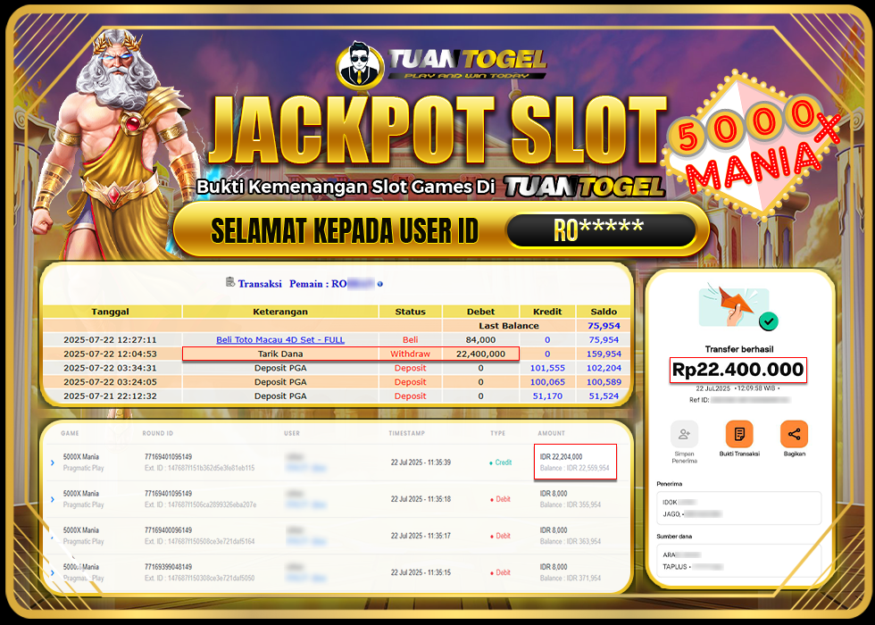 TUANTOGEL JACKPOT SLOT 5000X MANIA Rp22.400.000 - LUNAS